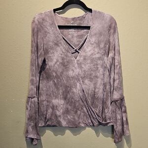 American Eagle Soft N Sexy Tie Dye Purple Long Bell Sleeve Wrap Top Size M